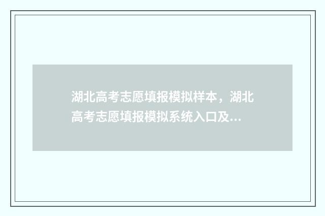湖北高考志愿填报模拟样本，湖北高考志愿填报模拟系统入口及使用指南