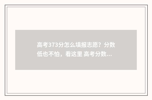 高考373分怎么填报志愿？分数低也不怕，看这里 高考分数374