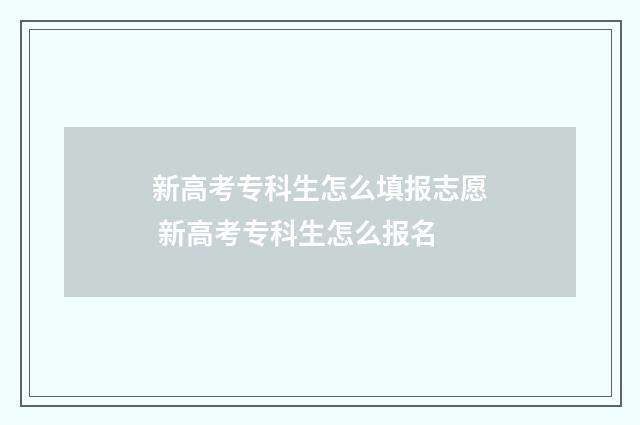 新高考专科生怎么填报志愿 新高考专科生怎么报名