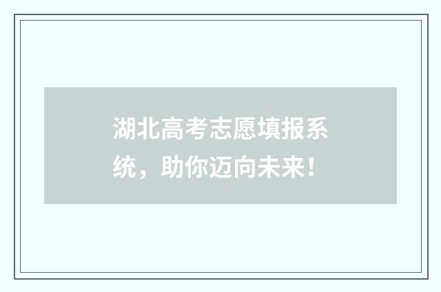 湖北高考志愿填报系统，助你迈向未来！