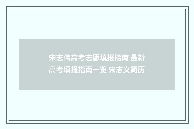 宋志伟高考志愿填报指南 最新高考填报指南一览 宋志义简历