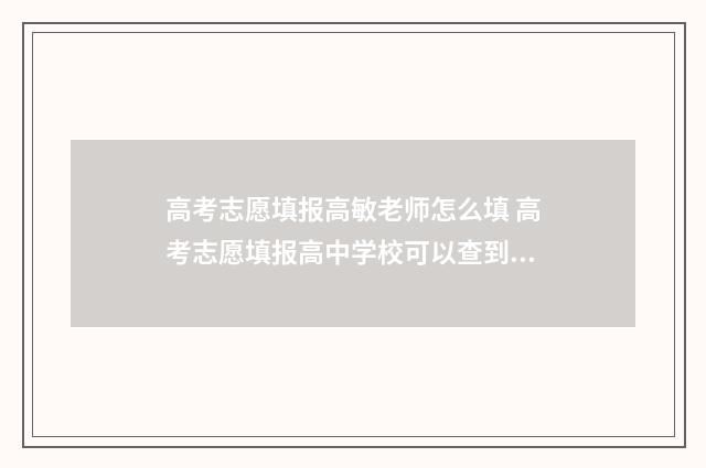 高考志愿填报高敏老师怎么填 高考志愿填报高中学校可以查到吗