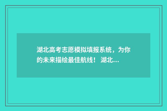 湖北高考志愿模拟填报系统，为你的未来描绘最佳航线！ 湖北高考志愿模拟