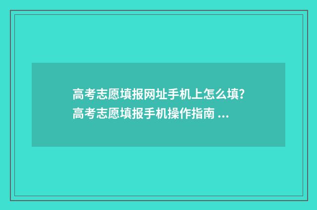 高考志愿填报网址手机上怎么填？高考志愿填报手机操作指南 新高考志愿网