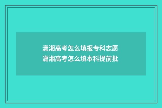 潇湘高考怎么填报专科志愿 潇湘高考怎么填本科提前批