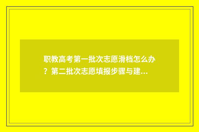 职教高考第一批次志愿滑档怎么办？第二批次志愿填报步骤与建议 职教高考第一批次录取了可以不去吗