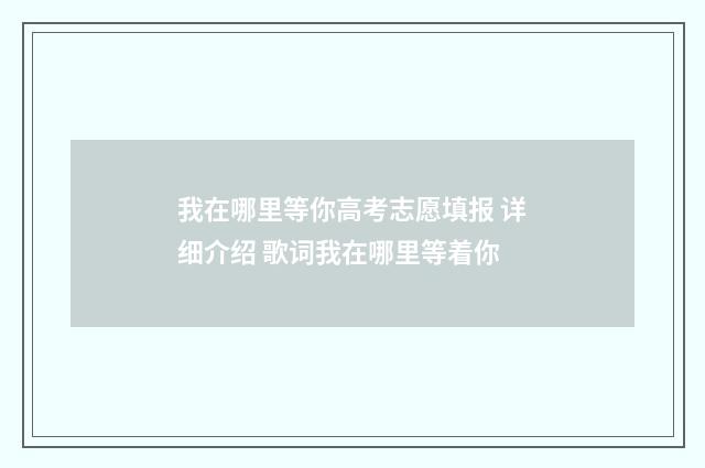 我在哪里等你高考志愿填报 详细介绍 歌词我在哪里等着你