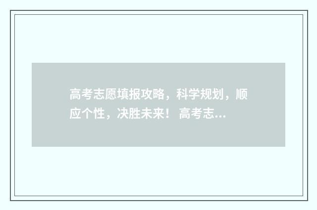高考志愿填报攻略，科学规划，顺应个性，决胜未来！ 高考志愿填报攻略 书