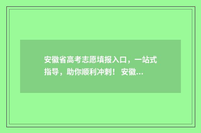 安徽省高考志愿填报入口，一站式指导，助你顺利冲刺！ 安徽录取分数线一览表2024年