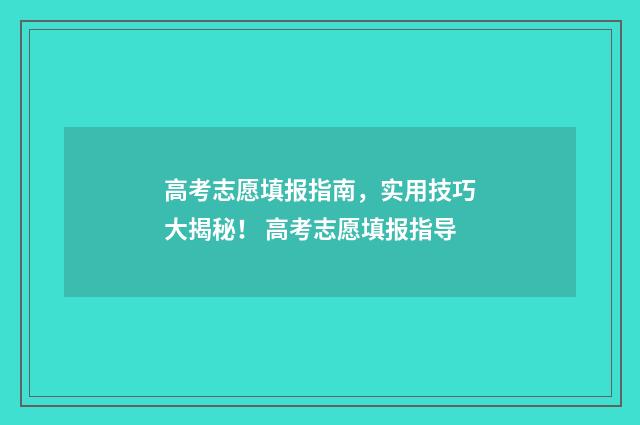 高考志愿填报指南，实用技巧大揭秘！ 高考志愿填报指导