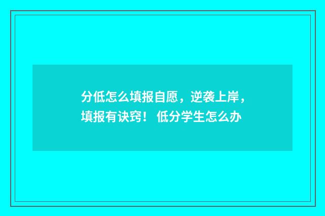 分低怎么填报自愿，逆袭上岸，填报有诀窍！ 低分学生怎么办