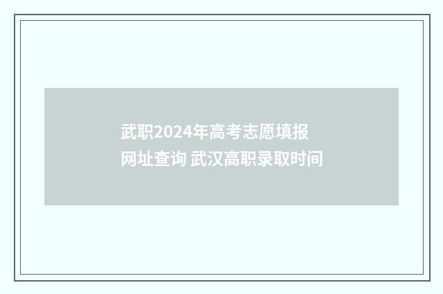武职2024年高考志愿填报网址查询 武汉高职录取时间