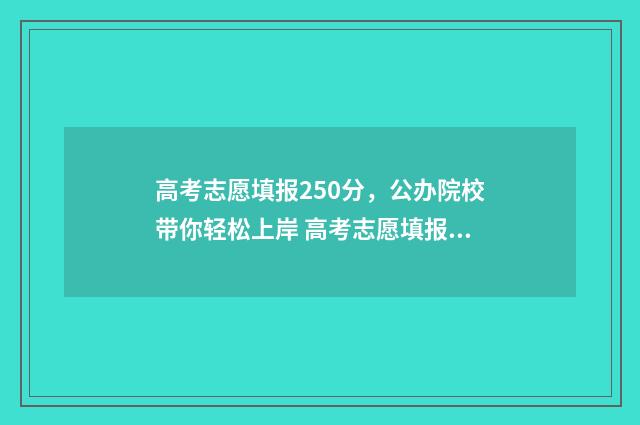 高考志愿填报250分，公办院校带你轻松上岸 高考志愿填报模拟