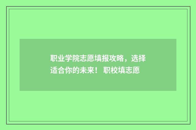 职业学院志愿填报攻略，选择适合你的未来！ 职校填志愿