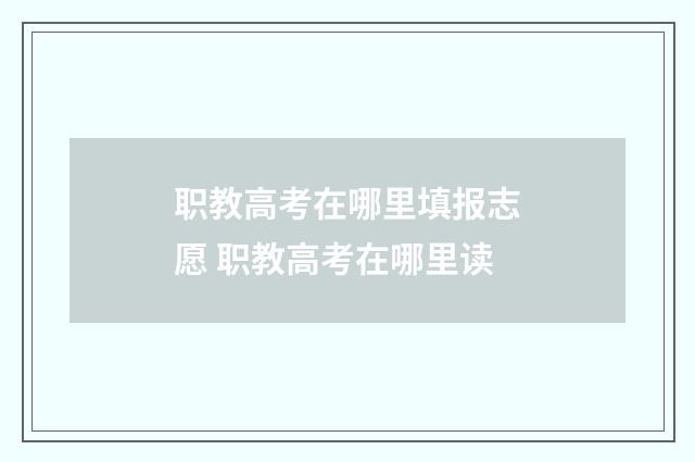 职教高考在哪里填报志愿 职教高考在哪里读