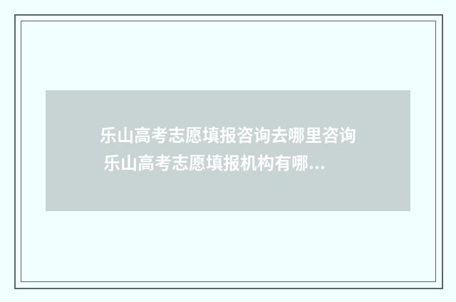 乐山高考志愿填报咨询去哪里咨询 乐山高考志愿填报机构有哪些