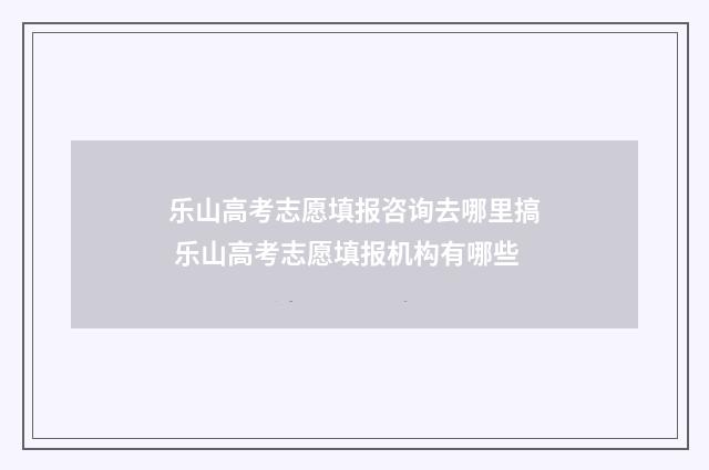 乐山高考志愿填报咨询去哪里搞 乐山高考志愿填报机构有哪些