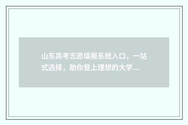 山东高考志愿填报系统入口，一站式选择，助你登上理想的大学之巅！ 高考报志愿