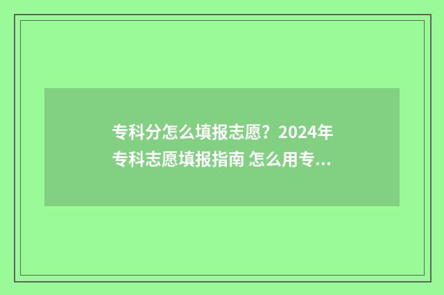专科分怎么填报志愿？2024年专科志愿填报指南 怎么用专科分数填报本科学校