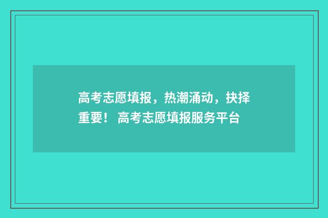 高考志愿填报，热潮涌动，抉择重要！ 高考志愿填报服务平台