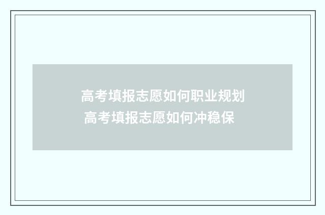 高考填报志愿如何职业规划 高考填报志愿如何冲稳保