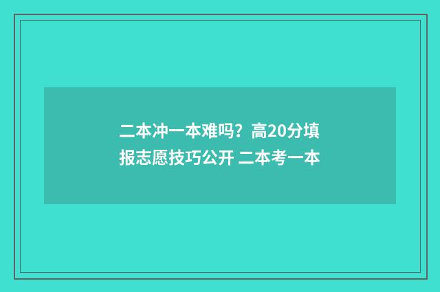 二本冲一本难吗？高20分填报志愿技巧公开 二本考一本