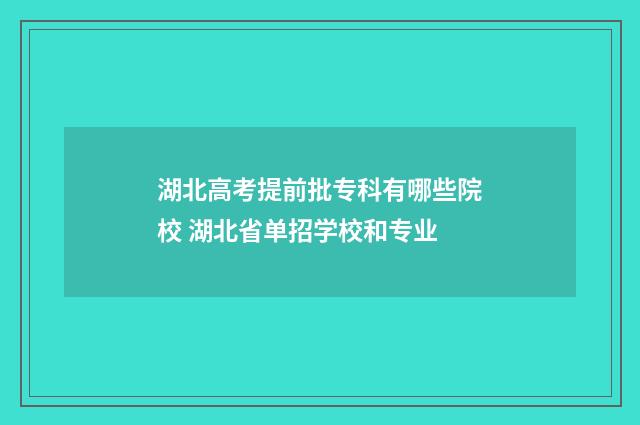 湖北高考提前批专科有哪些院校 湖北省单招学校和专业