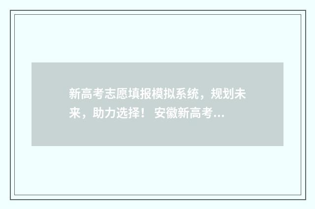 新高考志愿填报模拟系统，规划未来，助力选择！ 安徽新高考志愿填报