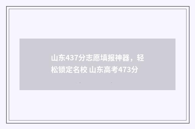 山东437分志愿填报神器，轻松锁定名校 山东高考473分