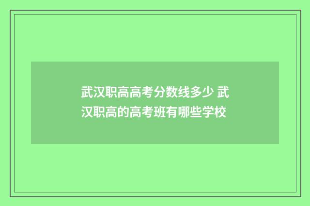 武汉职高高考分数线多少 武汉职高的高考班有哪些学校