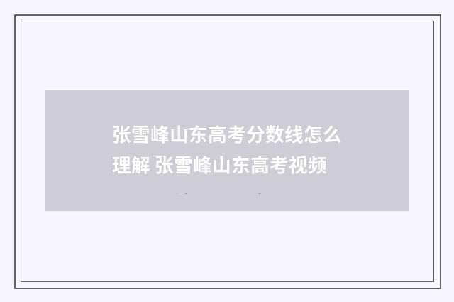 张雪峰山东高考分数线怎么理解 张雪峰山东高考视频