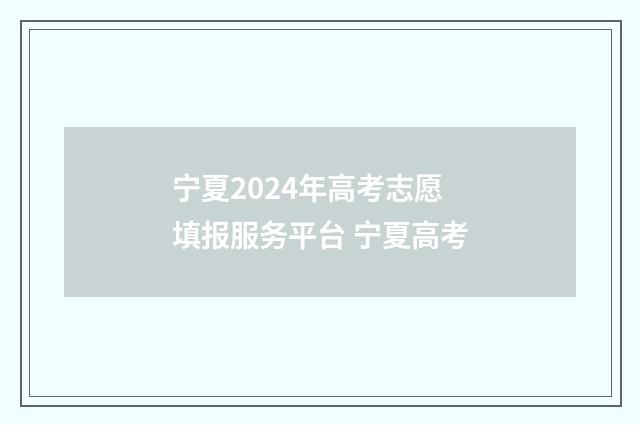 宁夏2024年高考志愿填报服务平台 宁夏高考