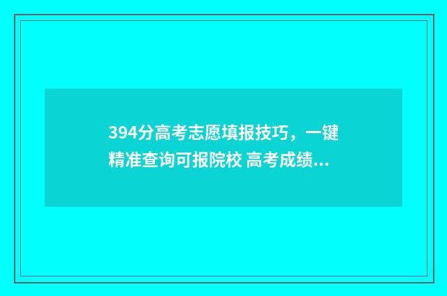 394分高考志愿填报技巧，一键精准查询可报院校 高考成绩394分可以报什么院校