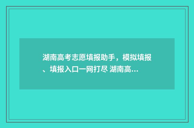 湖南高考志愿填报助手，模拟填报、填报入口一网打尽 湖南高考志愿填报指南2024