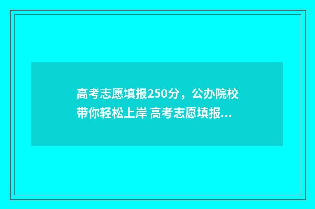 高考志愿填报250分，公办院校带你轻松上岸 高考志愿填报25个可以吗