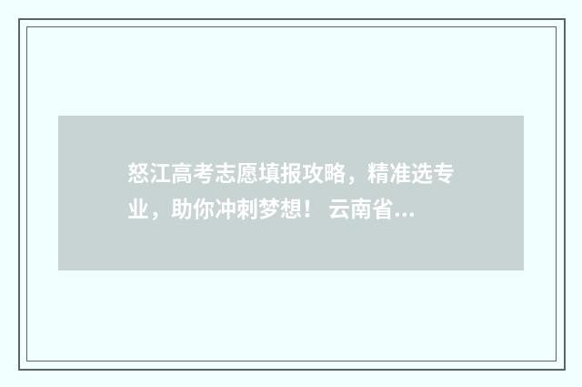 怒江高考志愿填报攻略，精准选专业，助你冲刺梦想！ 云南省怒江州高考成绩