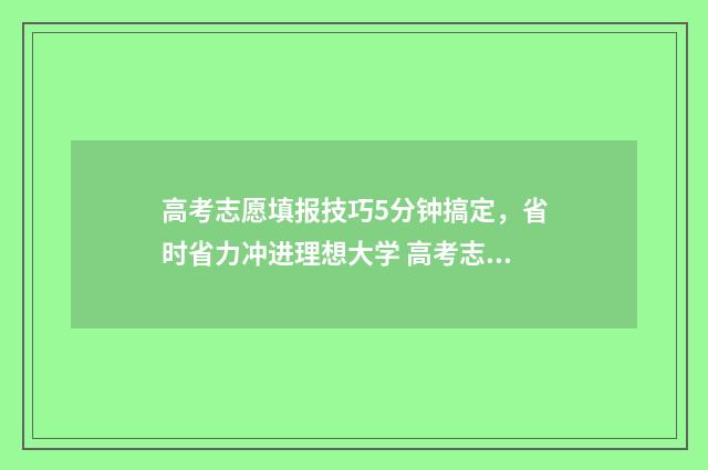 高考志愿填报技巧5分钟搞定，省时省力冲进理想大学 高考志愿填报技巧与指南2004