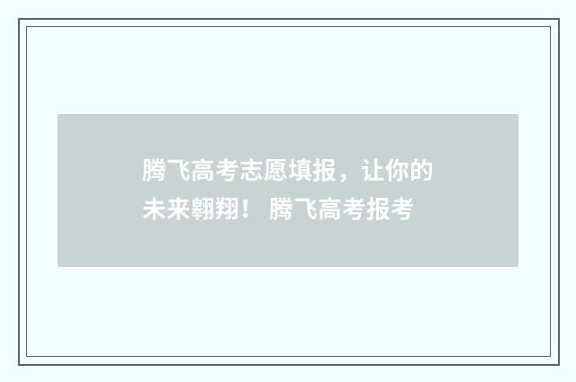 腾飞高考志愿填报，让你的未来翱翔！ 腾飞高考报考