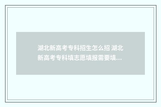 湖北新高考专科招生怎么招 湖北新高考专科填志愿填报需要填服从调剂吗