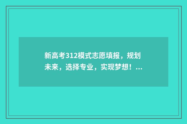 新高考312模式志愿填报，规划未来，选择专业，实现梦想！ 新高考312的省份有哪些