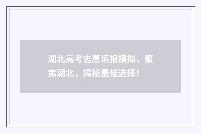 湖北高考志愿填报模拟，聚焦湖北，揭秘最佳选择！