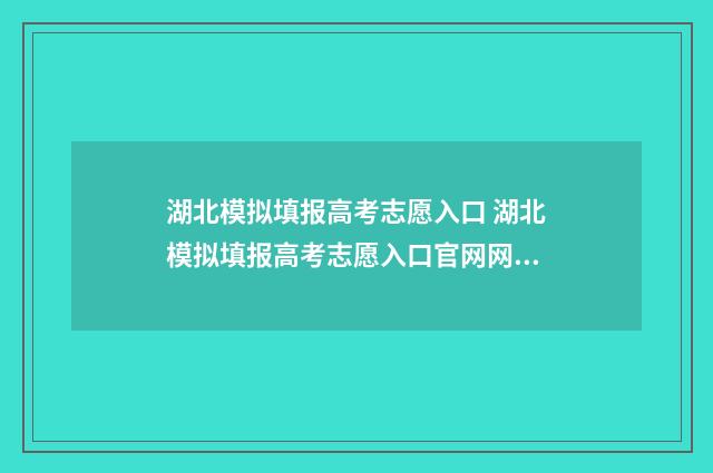 湖北模拟填报高考志愿入口 湖北模拟填报高考志愿入口官网网址