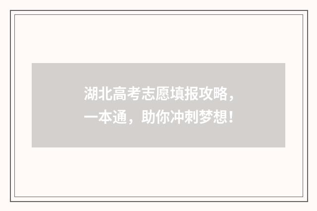 湖北高考志愿填报攻略，一本通，助你冲刺梦想！