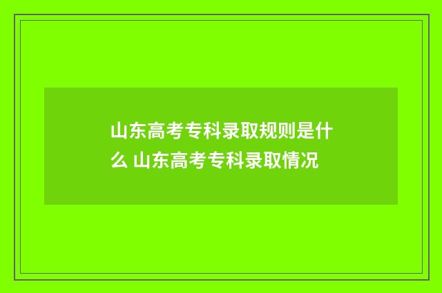 山东高考专科录取规则是什么 山东高考专科录取情况
