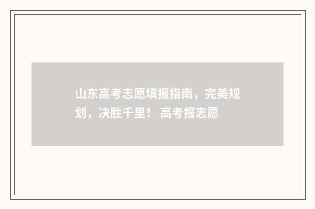 山东高考志愿填报指南，完美规划，决胜千里！ 高考报志愿