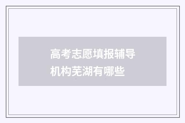 高考志愿填报辅导机构芜湖有哪些