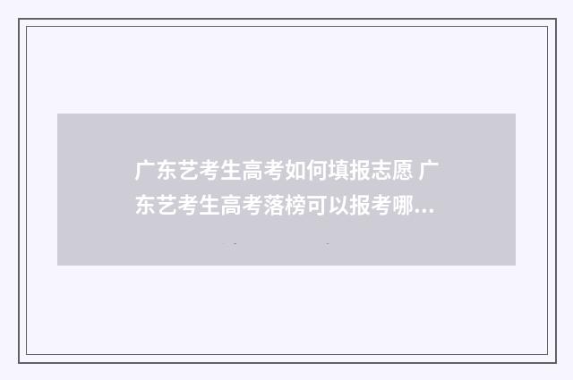 广东艺考生高考如何填报志愿 广东艺考生高考落榜可以报考哪些学校