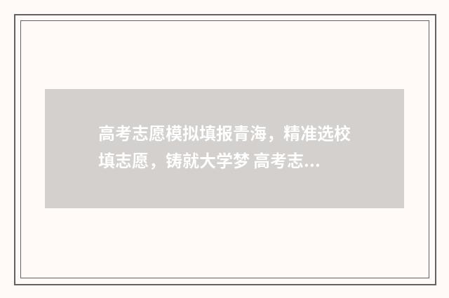 高考志愿模拟填报青海，精准选校填志愿，铸就大学梦 高考志愿模拟填报系统官网