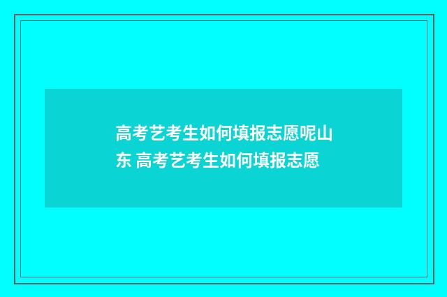 高考艺考生如何填报志愿呢山东 高考艺考生如何填报志愿