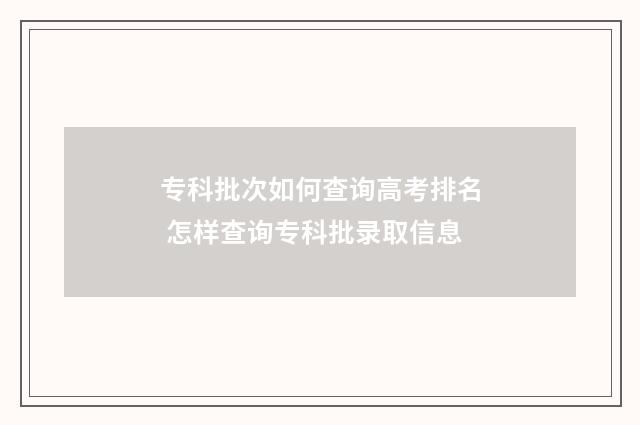 专科批次如何查询高考排名 怎样查询专科批录取信息